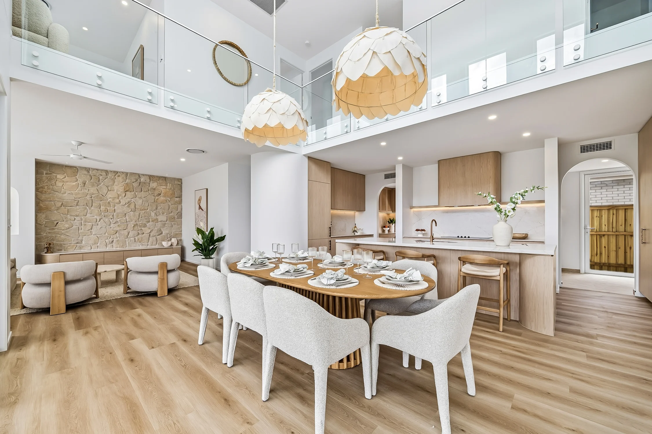 Double-height dining and living in an Arcadia display home